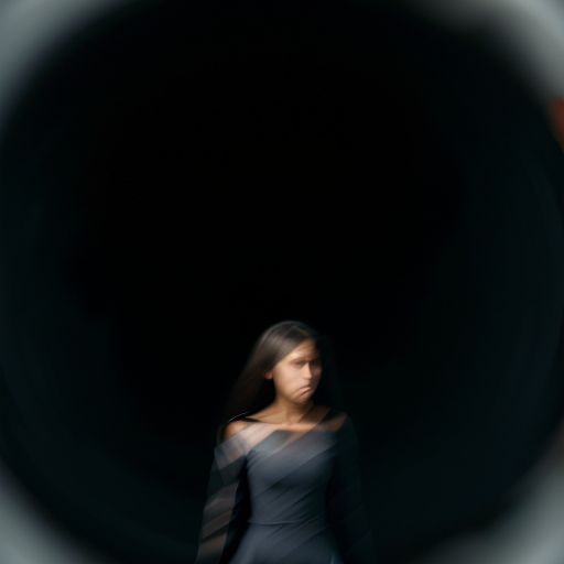 A blurred, fragmented silhouette of a young graduate disappearing into a swirling vortex of data streams.
